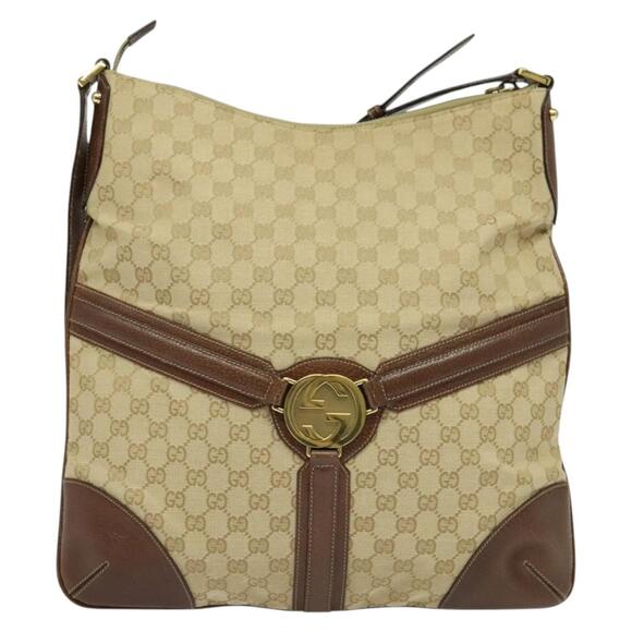 GUCCI GG Canvas Shoulder Bag Beige Gold - Picture 2 of 12